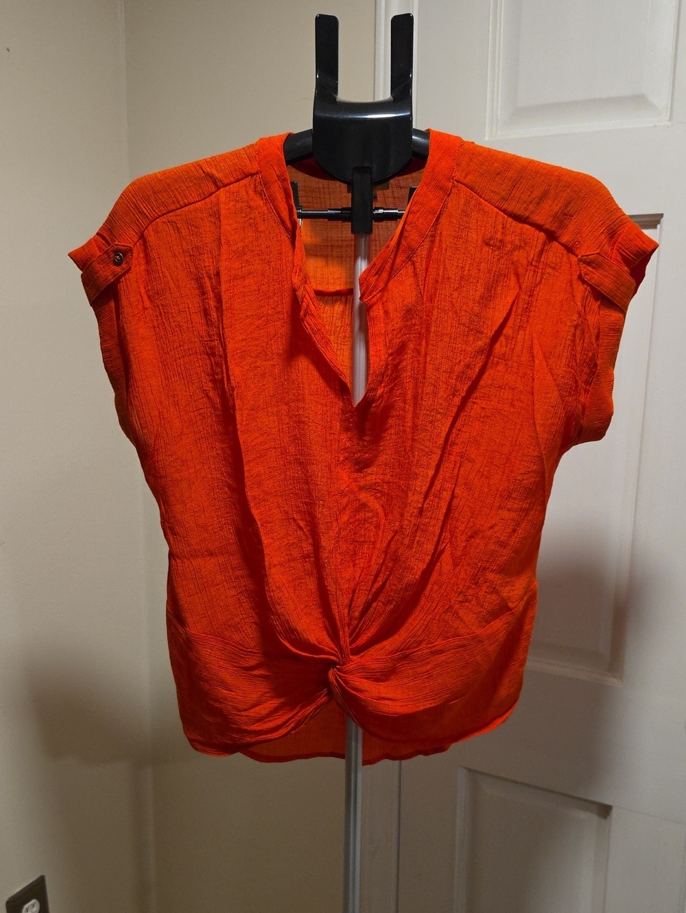 Lily White Bright Orange Twist-Front Cap Sleeve Blouse